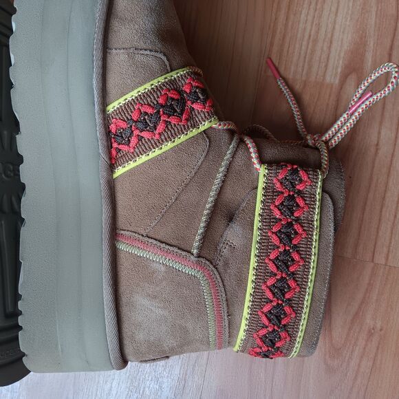 UGG Classic Mini II Braid Platform Chestnut Suede Boots Sz 12 Winter Outdoor - Picture 6 of 10